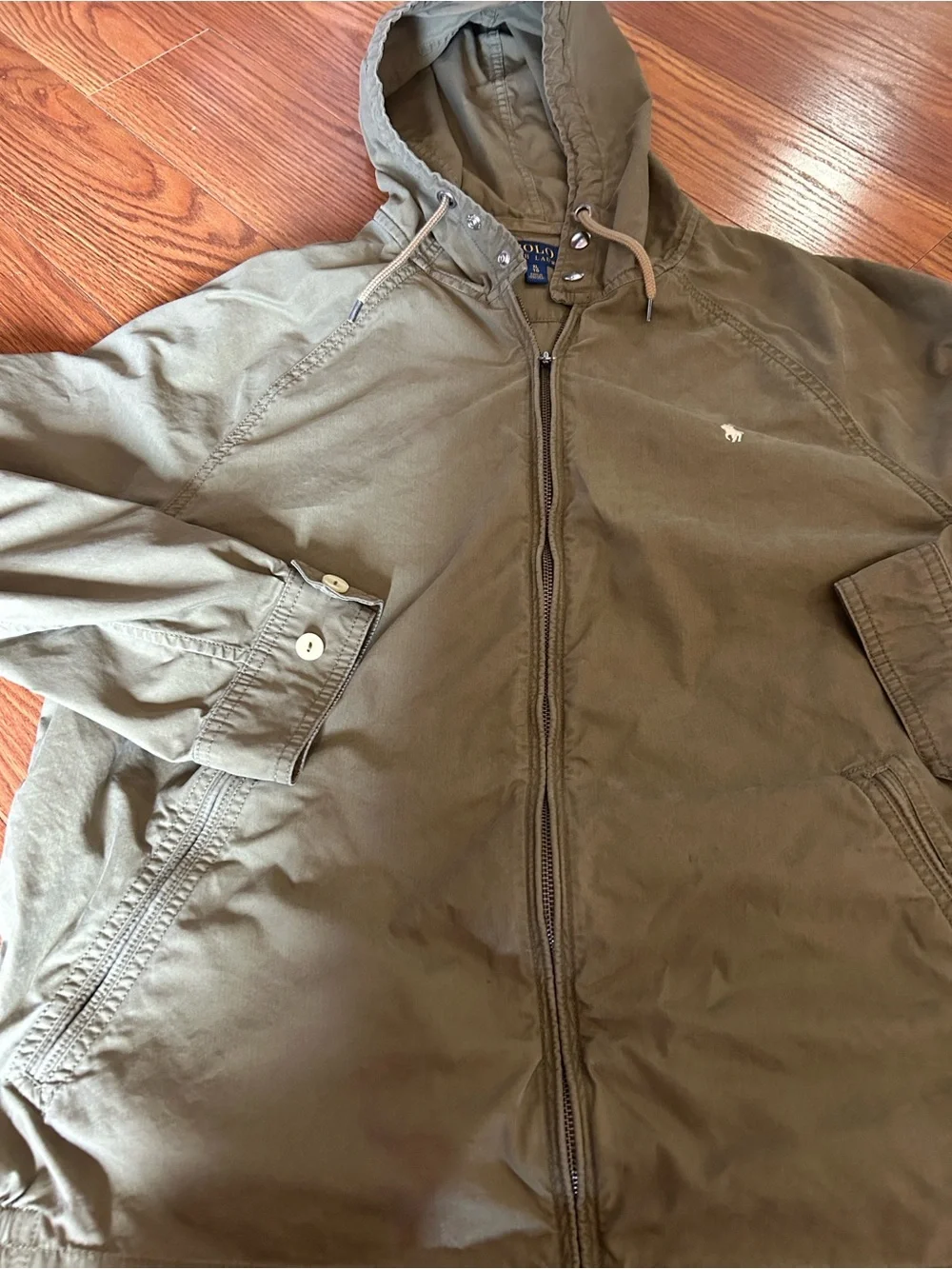 Polo Ralph Lauren Full Zip Hooded Windbreaker Cotton Blend Olive Green Sz Xl - Picture 13 of 16